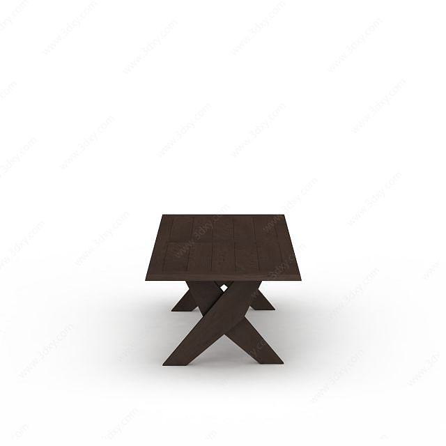 木质交叉长桌3D模型