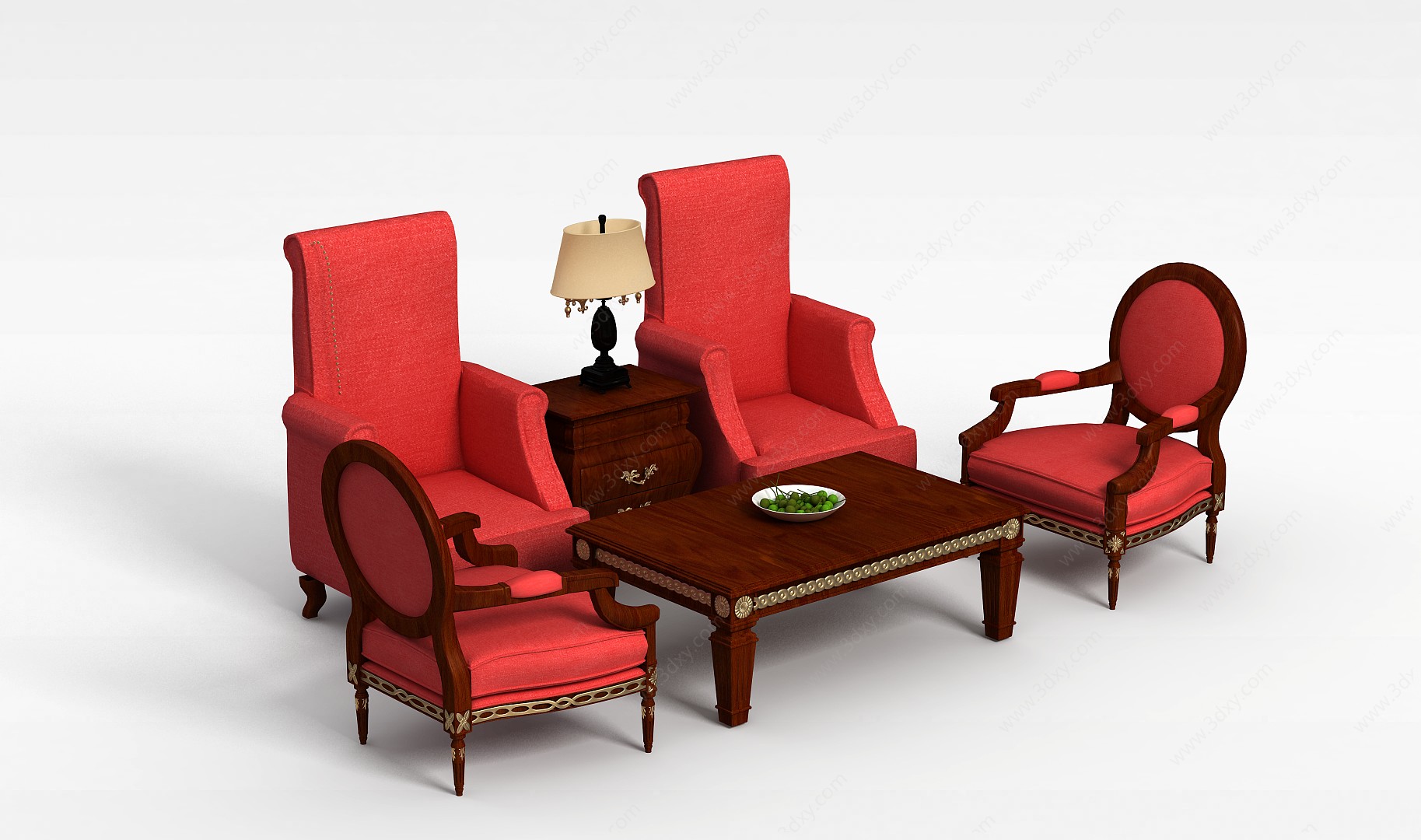 砖红色沙发茶几组合3D模型