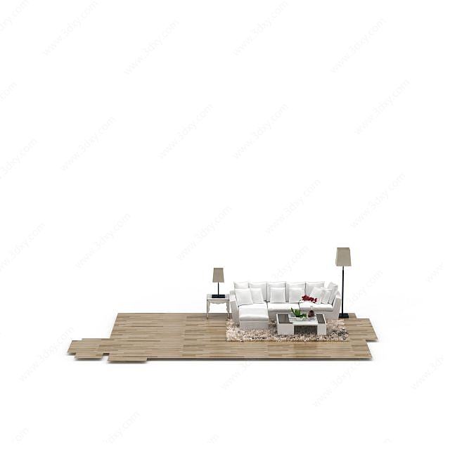 客厅白色沙发茶几组合3D模型