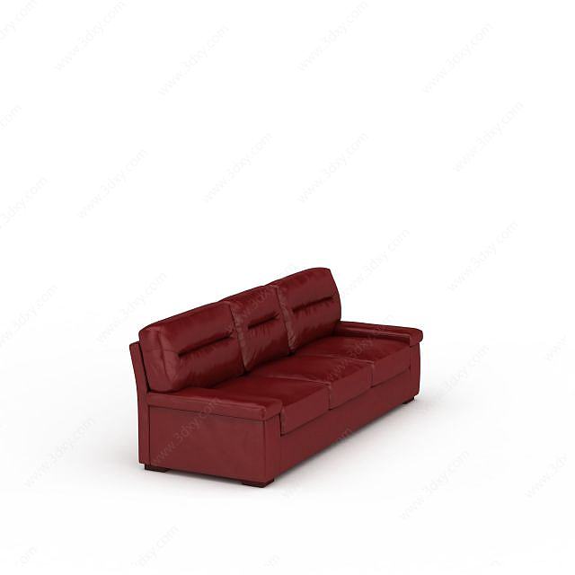 红色皮沙发3D模型