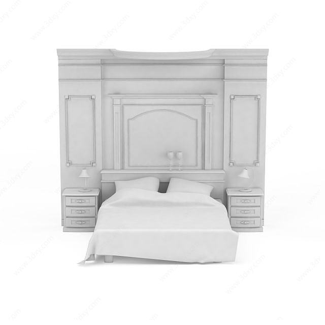 卧室背景墙双人床3D模型