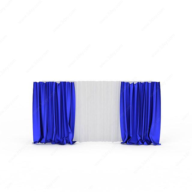 蓝色窗帘3D模型