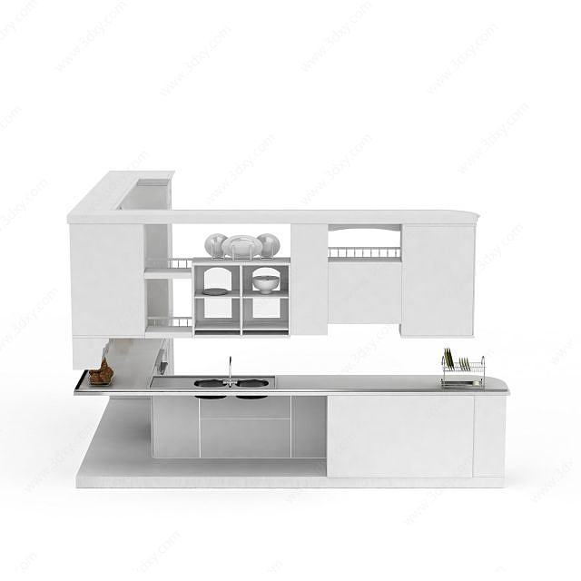 白色整体橱柜3D模型