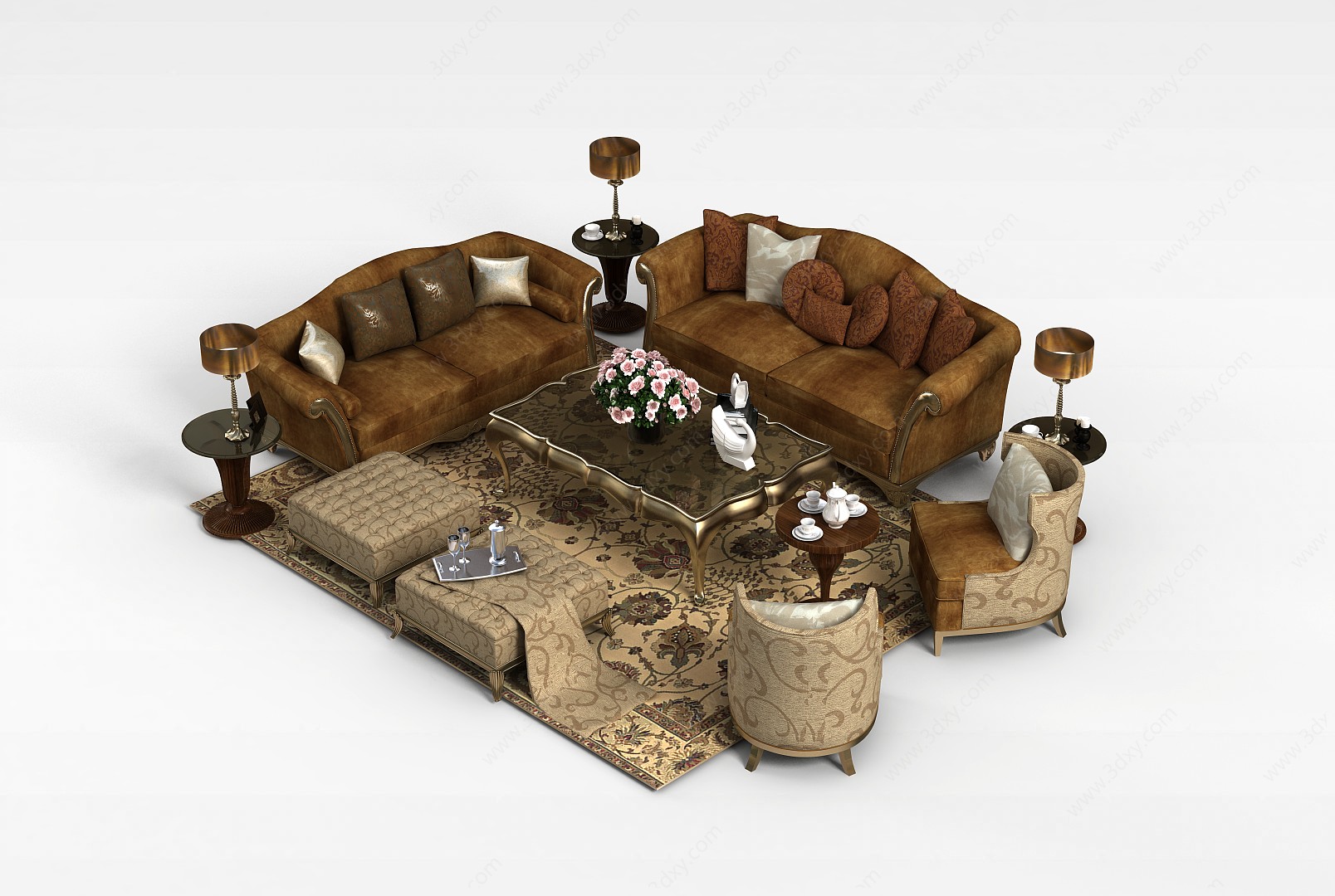 咖啡色沙发组合3D模型