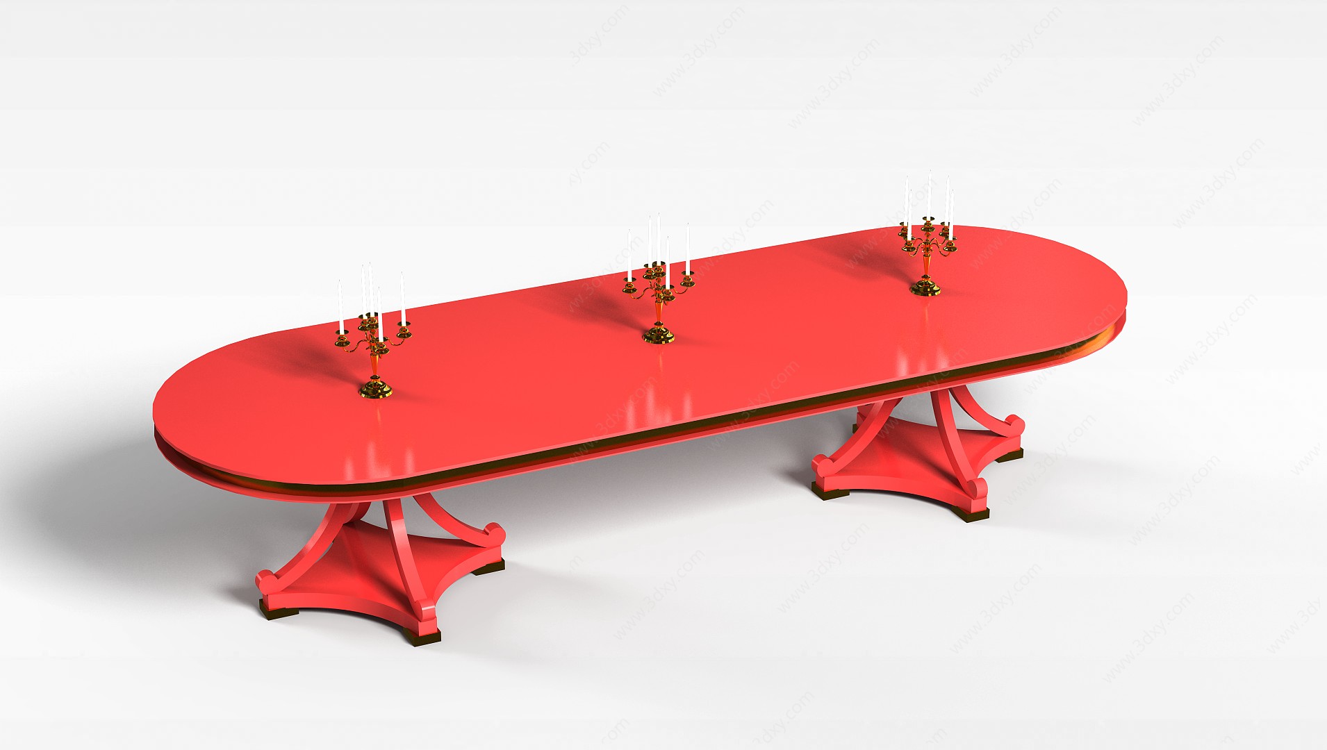 红色实木餐桌3D模型