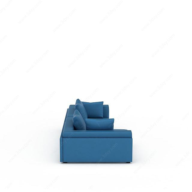 蓝色现代U型沙发3D模型