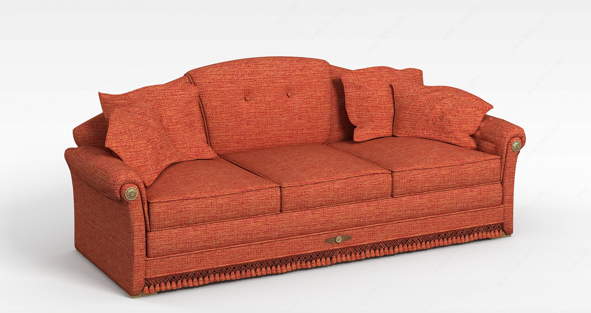 砖红色高档布艺三人沙发3D模型