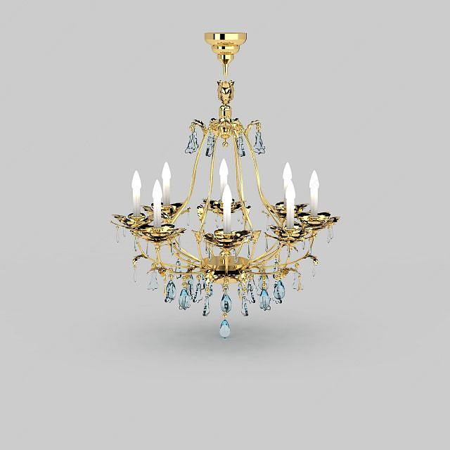 精品蓝水晶金色烛台吊灯3D模型