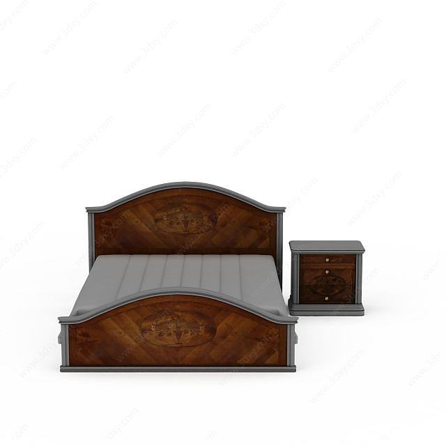 双人床和床头柜3D模型