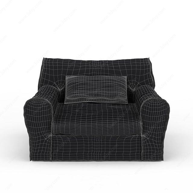 个性黑色布艺条纹沙发3D模型