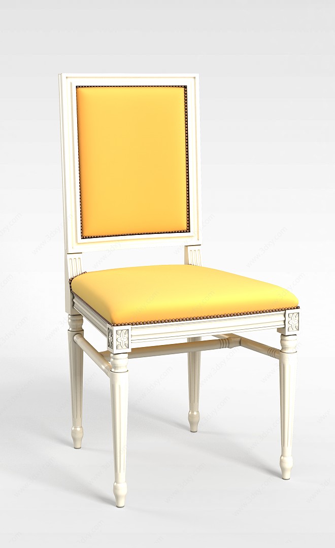 现代黄色软坐垫实木餐椅3D模型