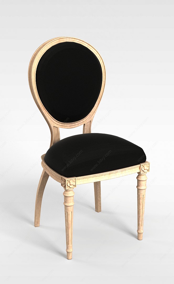 黑色软坐垫实木椅子3D模型