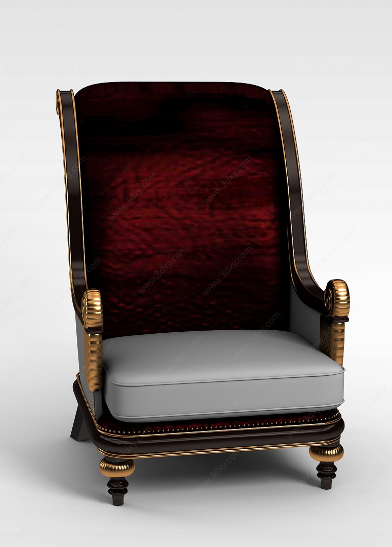 欧式雕花灰色沙发椅3D模型