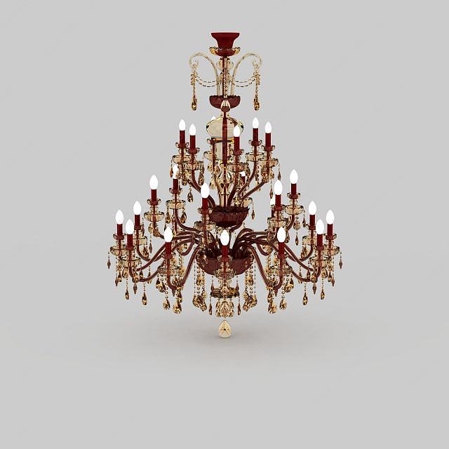 豪华宫廷风红色水晶大吊灯3D模型