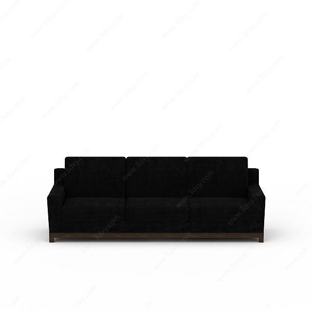 现代黑色绒面休闲三人沙发3D模型