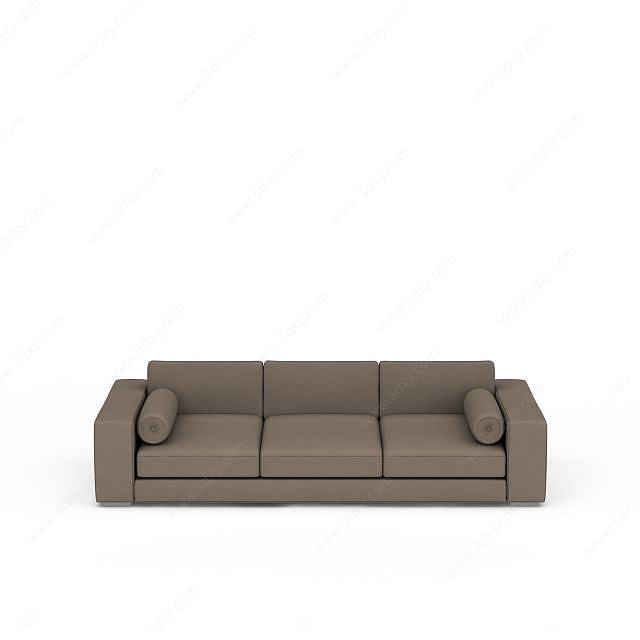 高档灰色休闲三人沙发3D模型