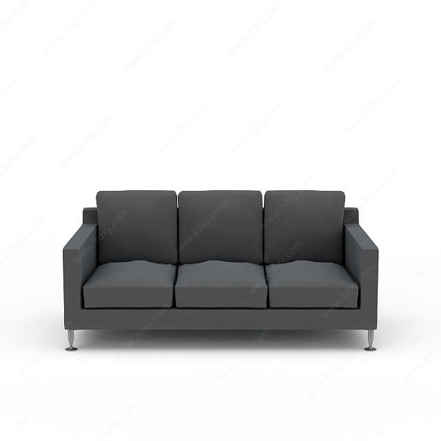 现代深灰色极简主义三人沙发3D模型