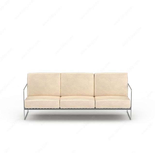极简主义米色休闲三人沙发3D模型