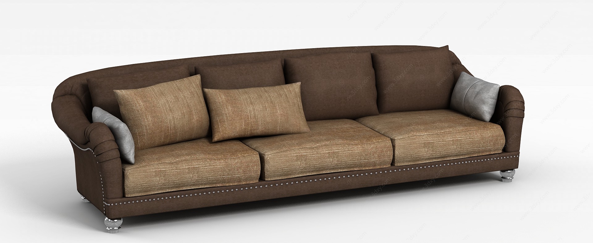 现代咖啡色休闲三人沙发3D模型