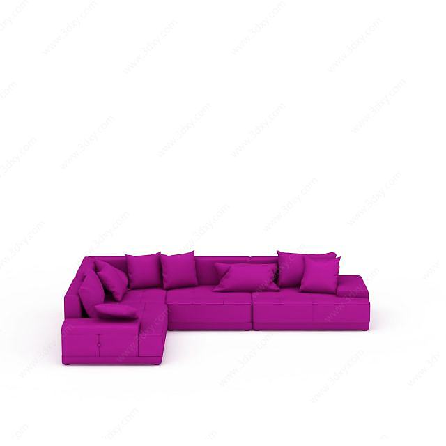 时尚玫瑰紫色U型沙发组合3D模型