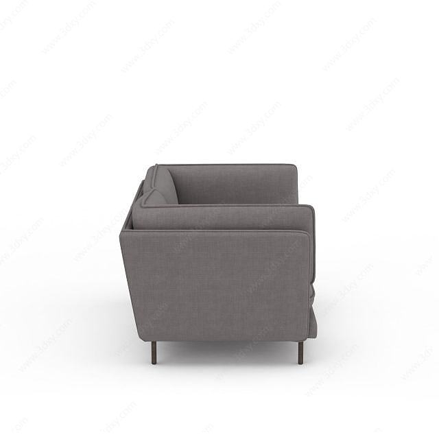 现代灰色布艺双人休闲沙发3D模型