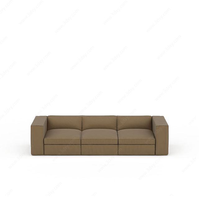 现代极简主义棕色布艺沙发3D模型
