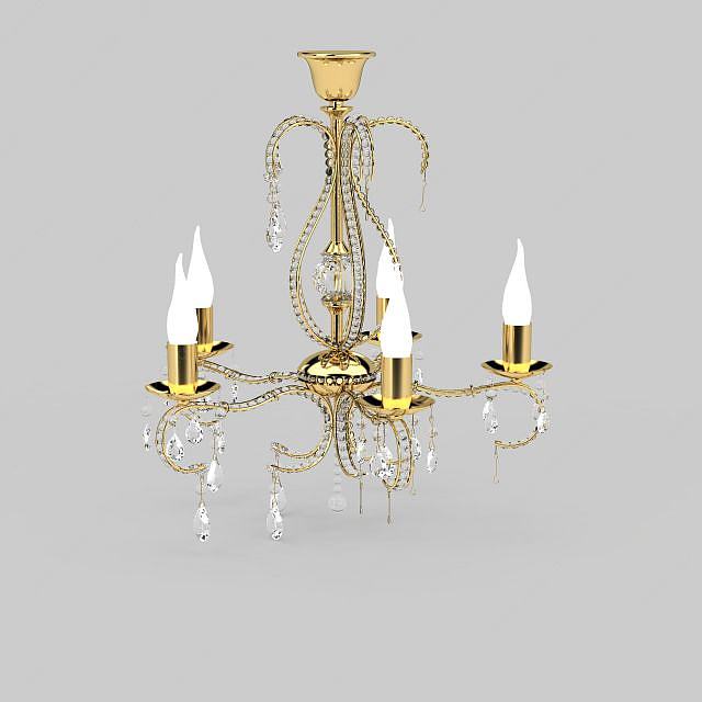 豪华金色烛台式水晶吊灯3D模型