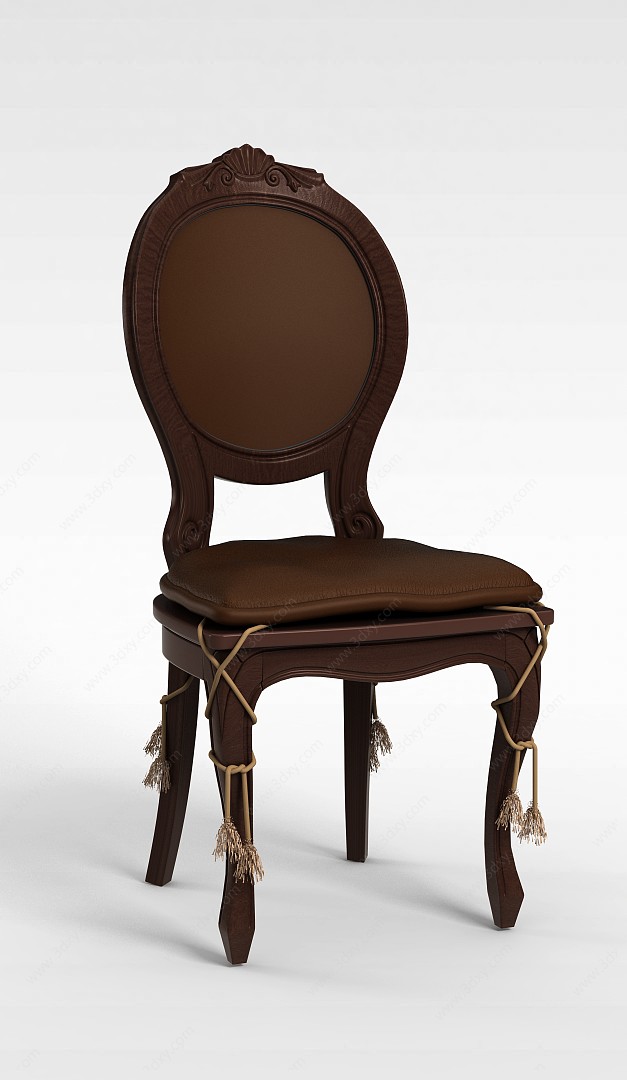 欧式系带装饰软坐垫餐椅3D模型