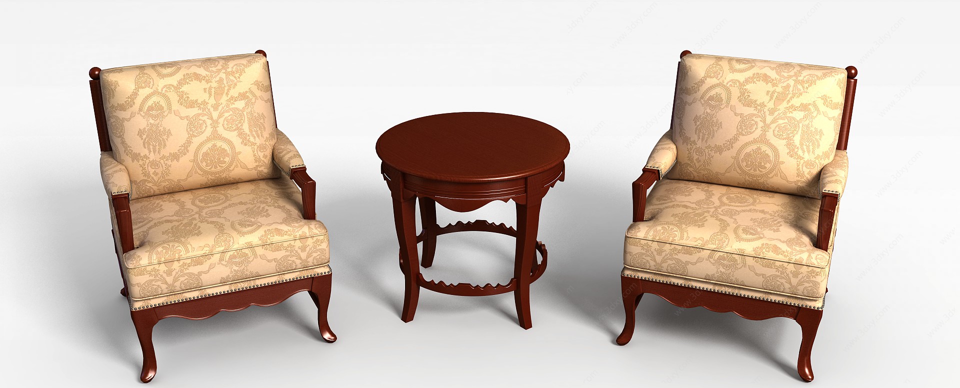 休闲沙发椅圆茶几组合3D模型
