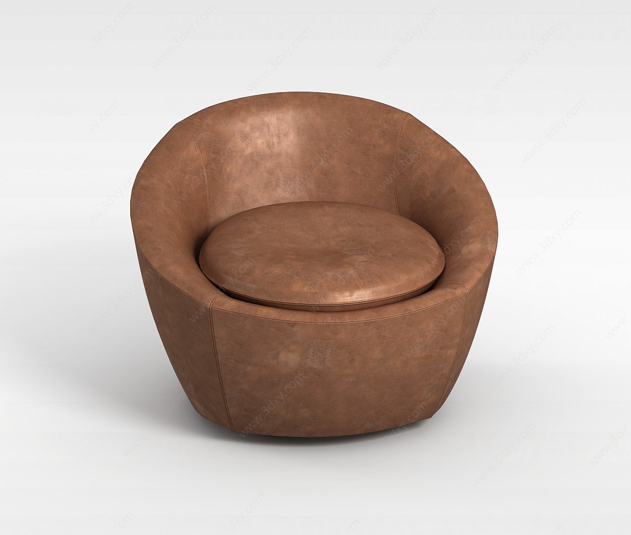 时尚皮质棕色软坐垫单人沙发3D模型