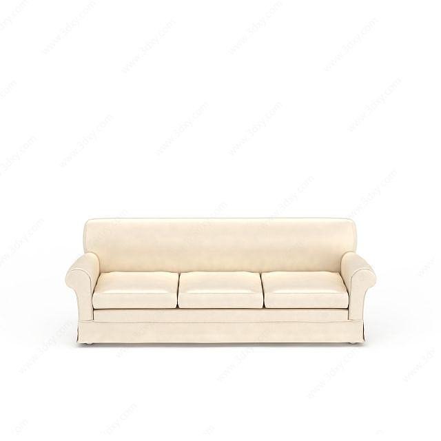 现代休闲米色三人沙发3D模型