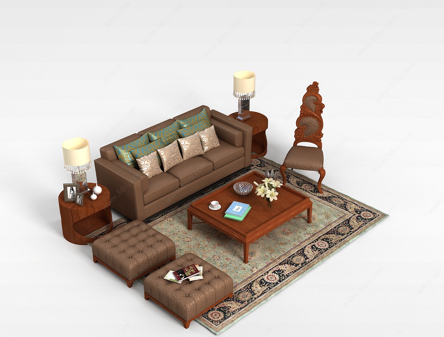 客厅沙发茶几沙发凳组合3D模型