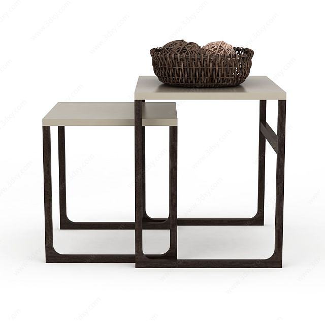 时尚重叠金属支架边桌3D模型