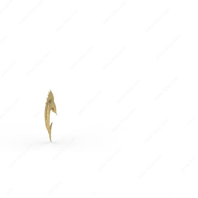 金色剑鱼形装饰品3D模型