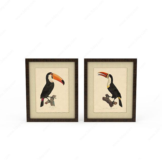 啄木鸟挂画装饰品3D模型