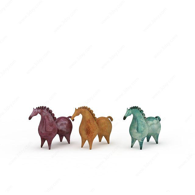 精美三彩陶瓷装饰马3D模型
