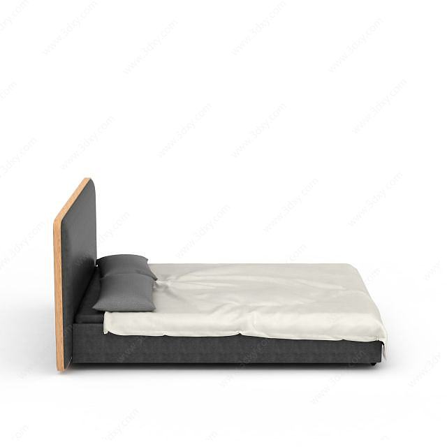 现代简约灰色软包双人床3D模型