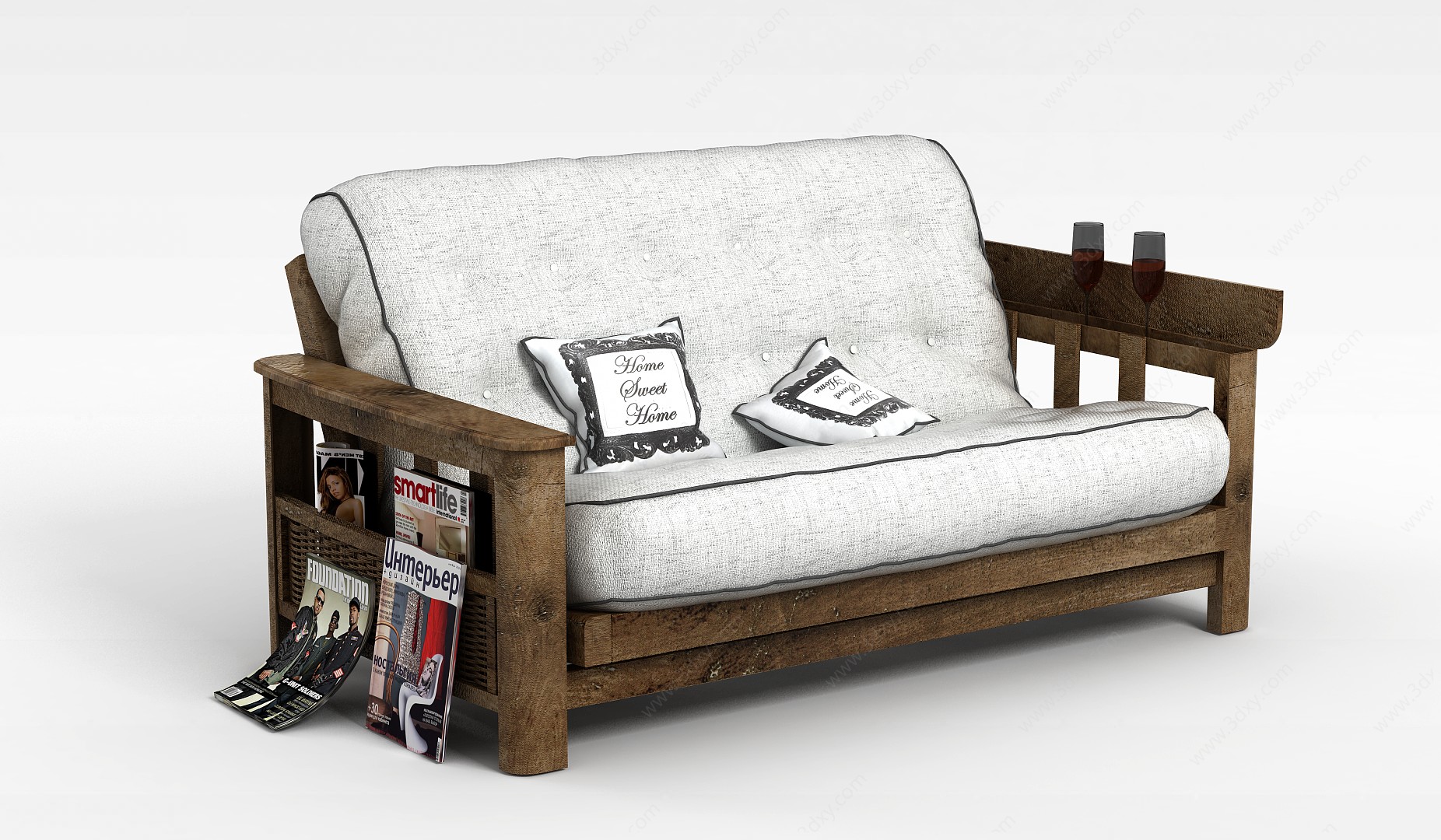 现代灰白色布艺休闲沙发3D模型