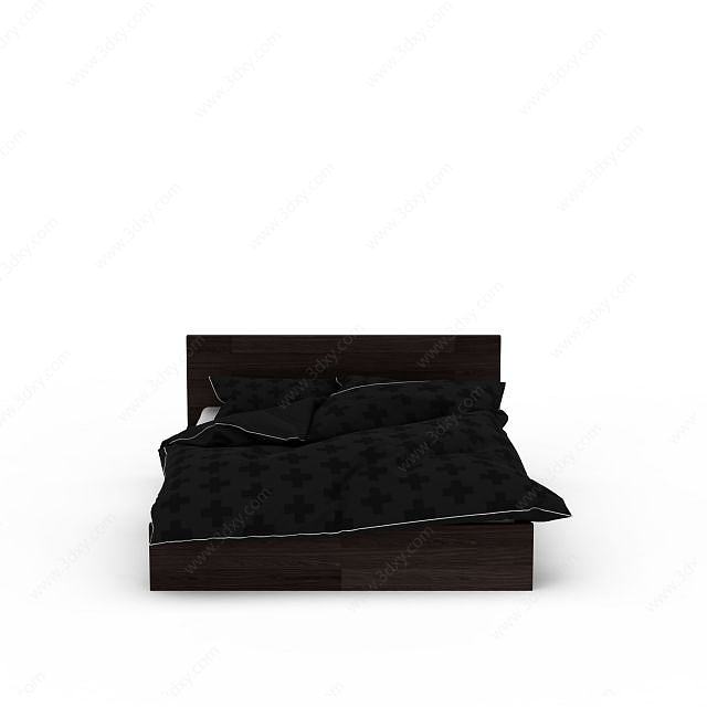 深色欧式实木双人床3D模型