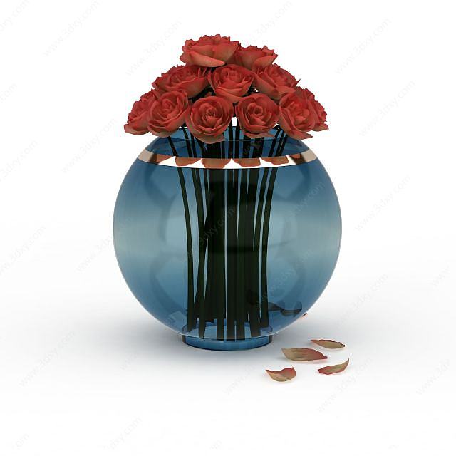 精品蓝色透明玻璃花瓶3D模型