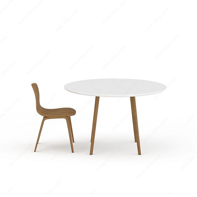 简约实木桌椅组合3D模型