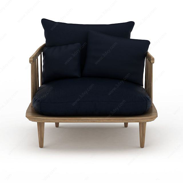 现代实木软包沙发椅3D模型