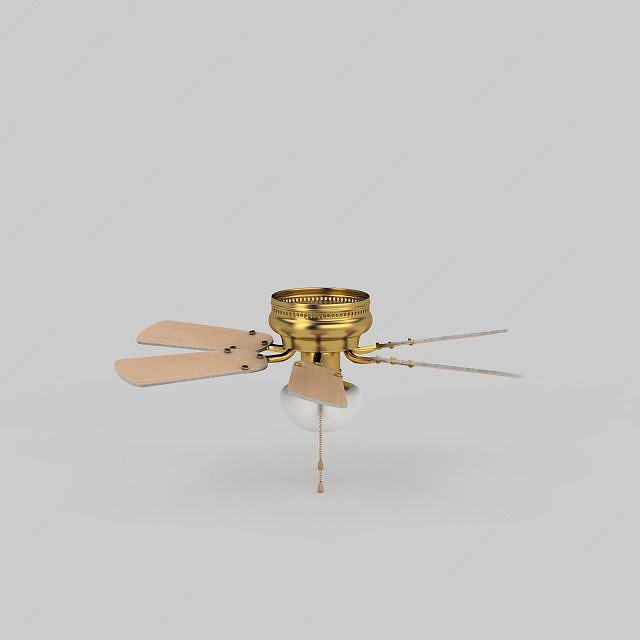 创意六页金色支架白色风扇灯3D模型