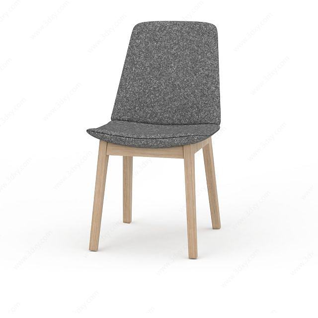 灰色布艺坐垫实木椅3D模型