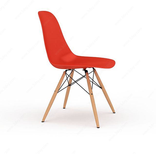 简约红色实木支架椅子3D模型