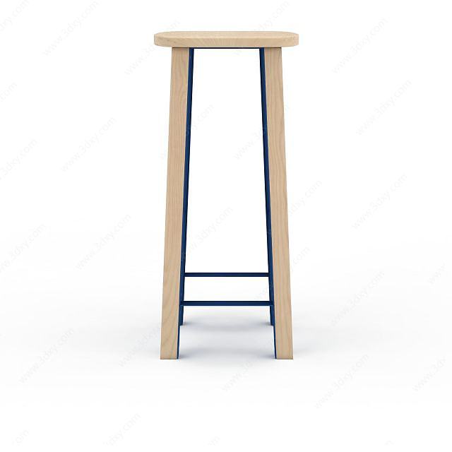 现代实木拼色高脚吧凳3D模型