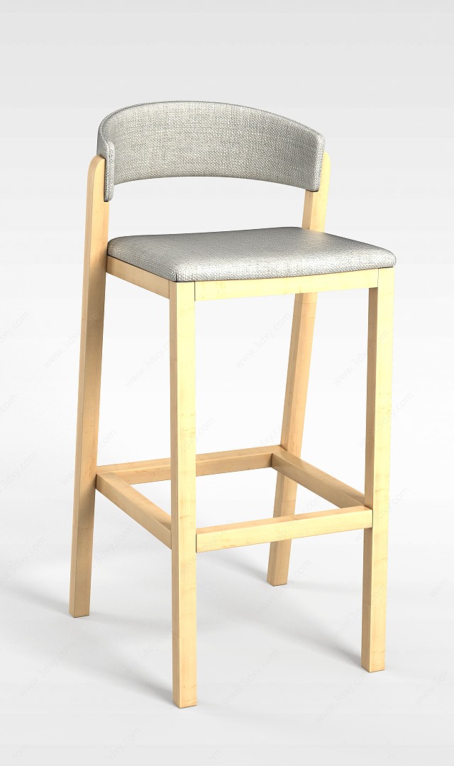 高级灰实木高脚吧椅3D模型