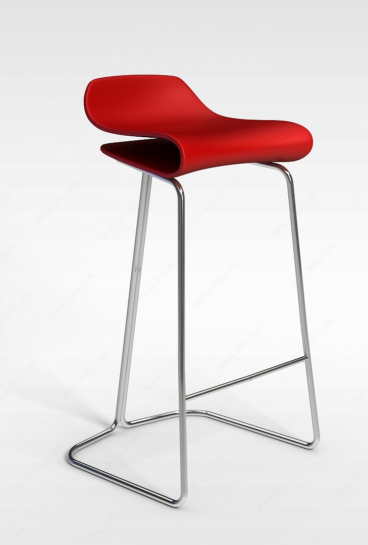 时尚金属支架红色高脚吧椅3D模型