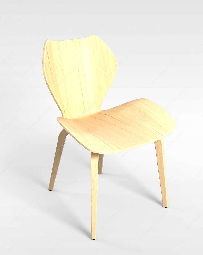 高档极简主义实木餐椅3D模型