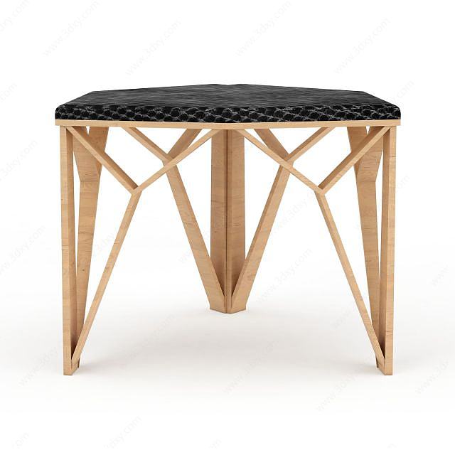 时尚木质软坐垫三脚凳3D模型